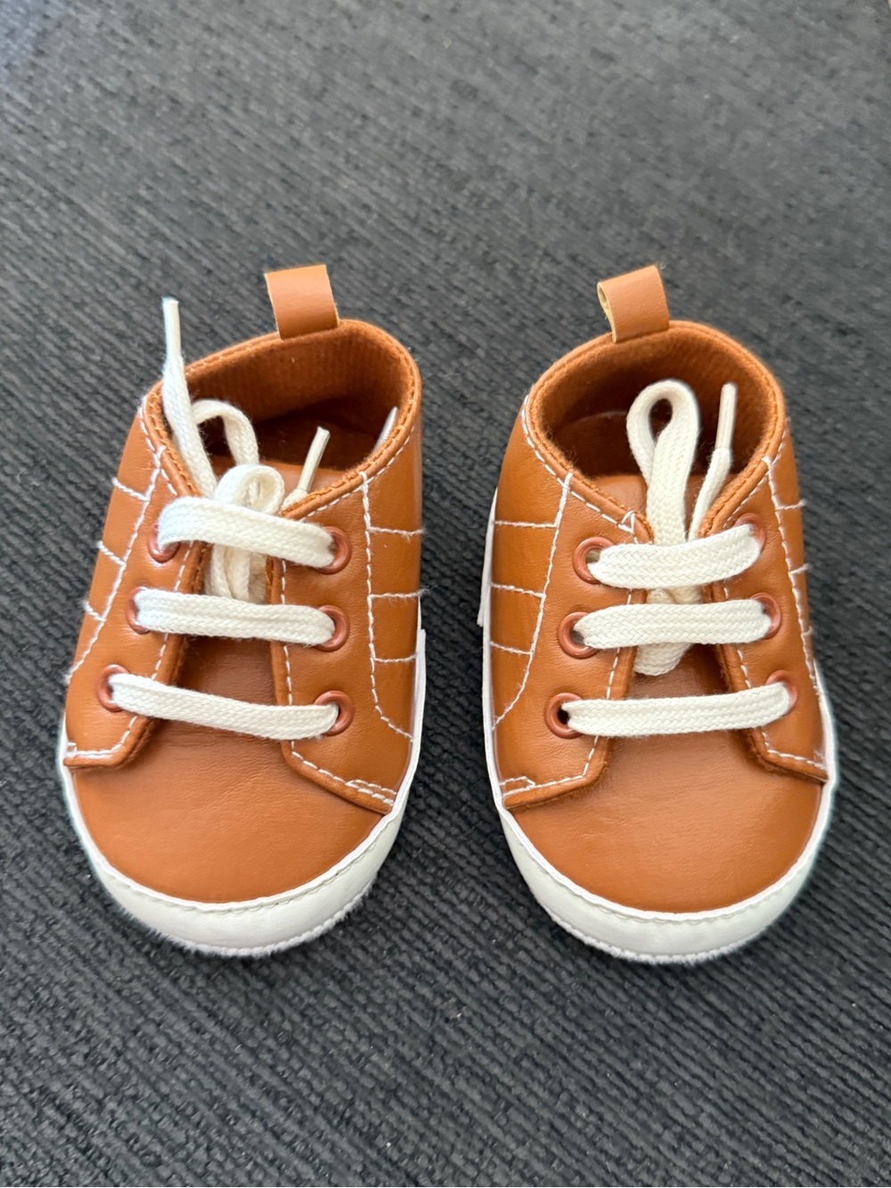 Toddler Tan Faux-Leather Lace-Up Sneakers